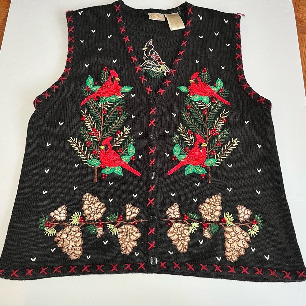Vintage 90s Christmas Cardinal Sweater Vest Wonen Sz XLarge